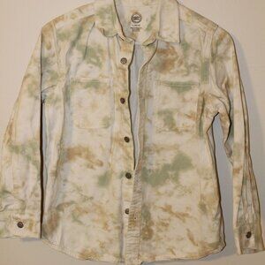Wonder Nation Girls Tan, Green, and Cream Button Down Size Large